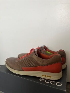 Ecco Men's Brown & Orange Leather Lace-Up Sneakers Golf